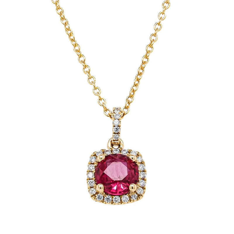 long pendant necklaces for women-18ct Yellow Gold .96ct Ruby & Diamond Peony Pendant