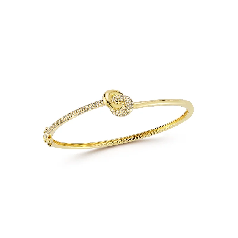 cute charm bracelets for women-Diamond & Gold Jumbo Love Knot Bangle Bracelet