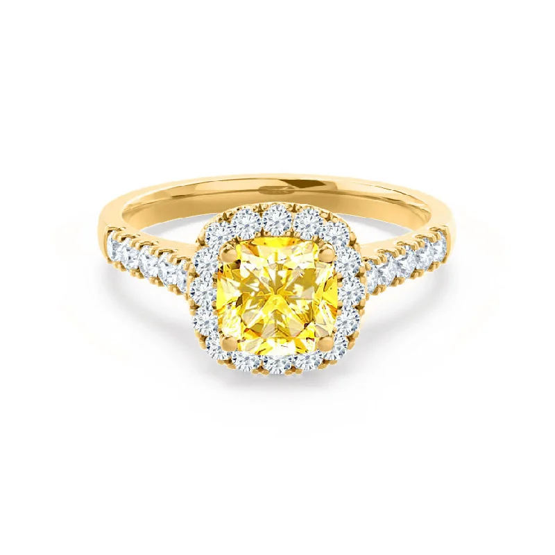 three-stone engagement rings-OPHELIA - Chatham® Lab Grown Yellow Sapphire & Diamond 18K Yellow Gold Halo