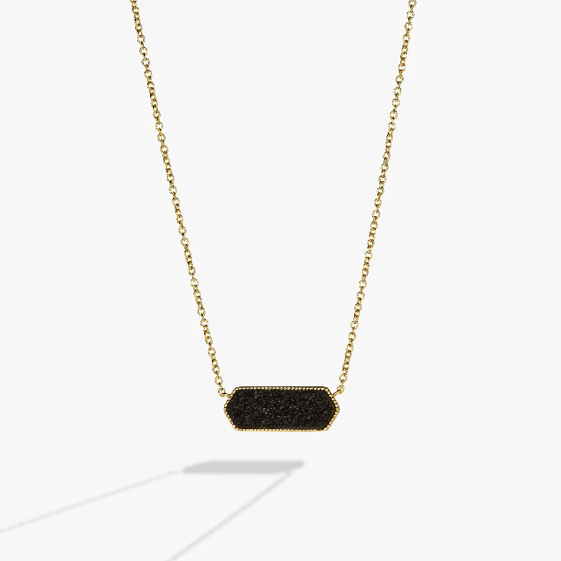 matching gold necklaces for women-Glitter Druzy Pendant Necklace, Black