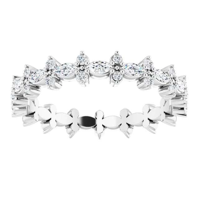 statement rings for women-0.59 ct. Prong Set Marquise & Round Diamond Eternity Band