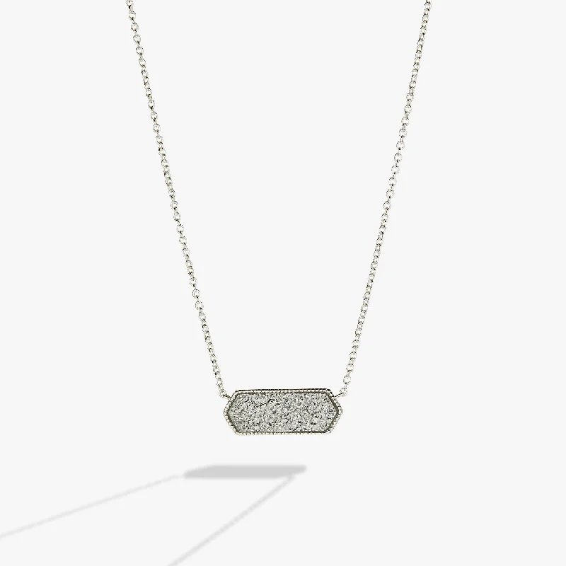 adjustable necklaces for women-Glitter Druzy Pendant Necklace, Silver