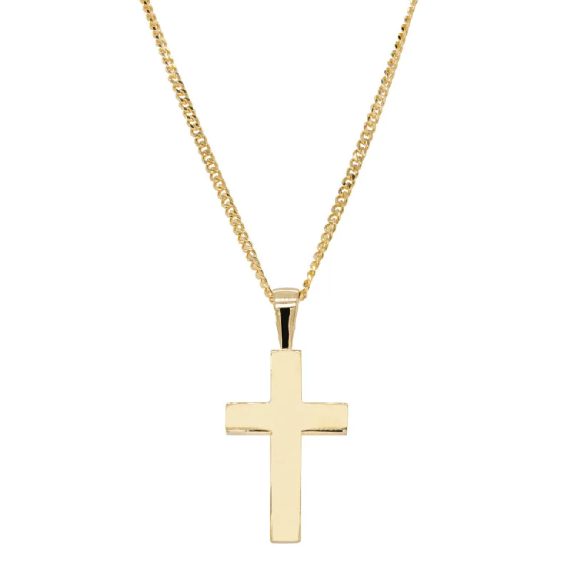 unique gold necklaces for women-9ct Yellow Gold Cross Pendant with Curb Chain