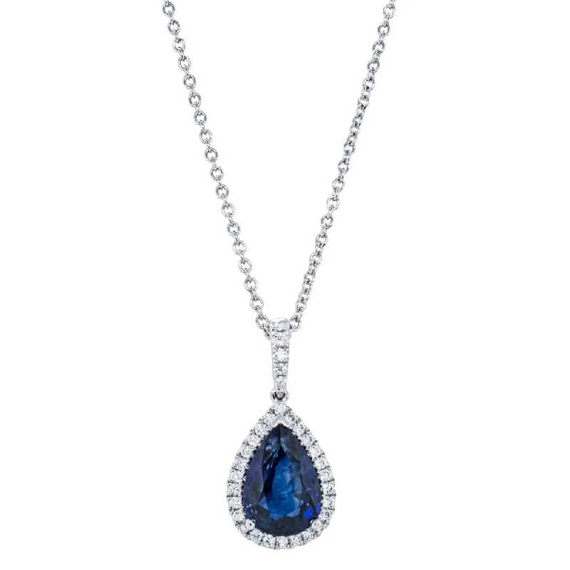 engraved necklaces for women-18ct White Gold 2.58ct Sapphire & Diamond Sierra Pendant