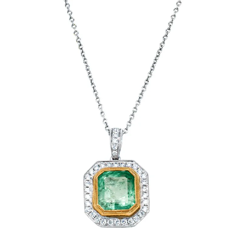 luxury diamond necklaces for women-18ct White Gold 2.98ct Emerald & Diamond Halo Pendant