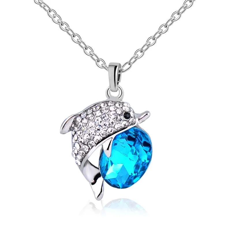 heart necklaces for women-Beautiful Crystal Rhinestone Dolphin Pendant With Chain Necklace