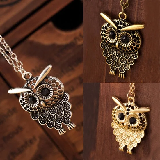 colored stone necklaces for women-Vintage Womens Owl Pendant Long Sweater Chain Necklace (Golden, Antique Silver, Bronze Colour Available) Charm Fashion Jewelry