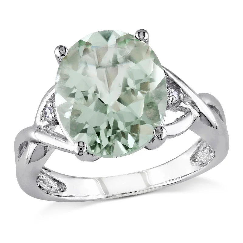 elegant gold engagement rings-Mimi & Max 4 1/3ct TGW Oval Cut Green Quartz and Diamond Accent Ring in Sterling Silver