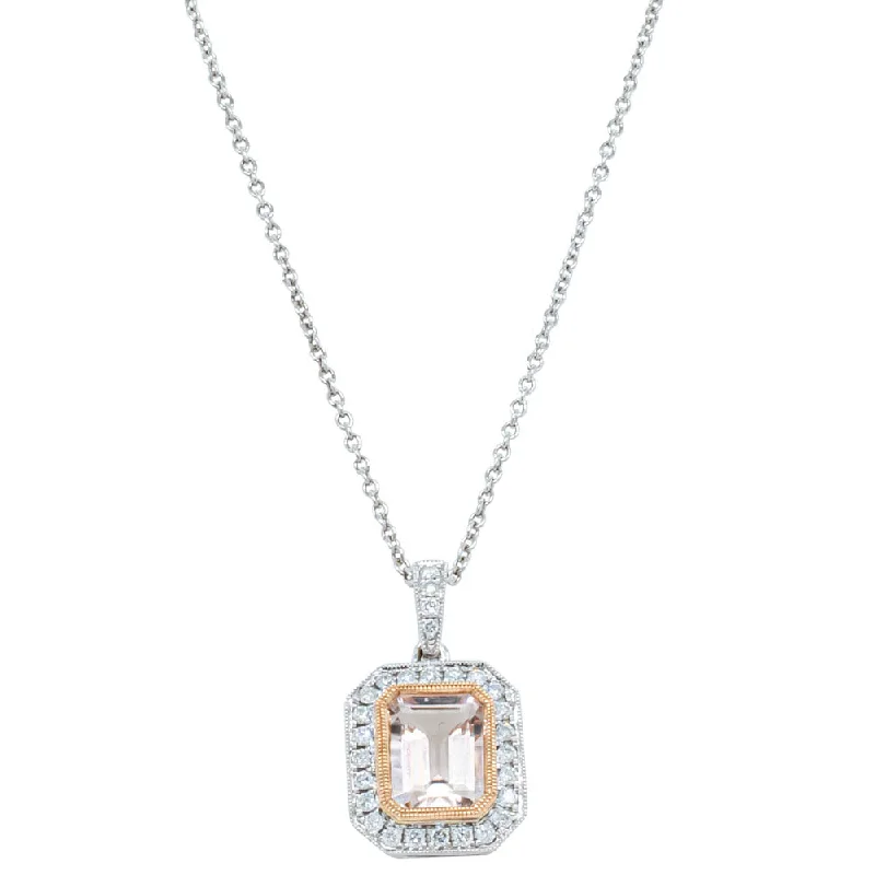 butterfly necklaces for women-18ct White Gold 1.38ct Morganite & Diamond Necklace