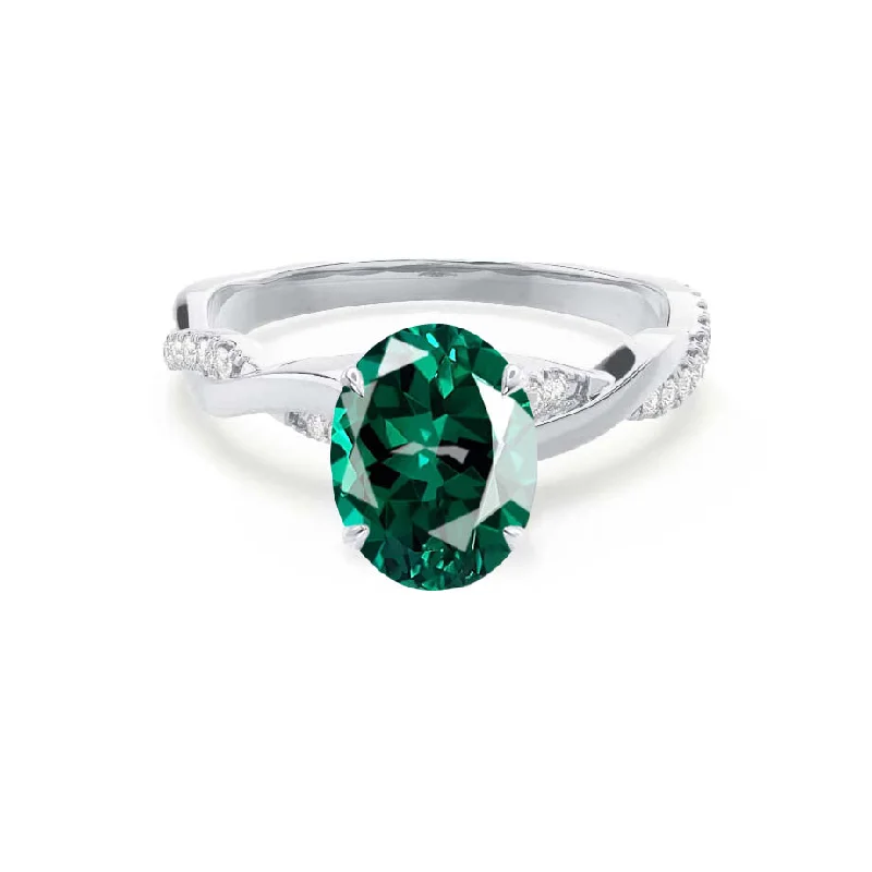 bridal engagement rings-EDEN - Chatham® Oval Emerald & Diamond 950 Platinum Vine Solitaire Ring