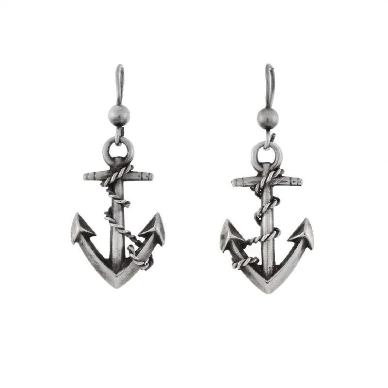 gemstone earrings for women-Victorian Sterling Silver Anchor Link Dangling Earrings