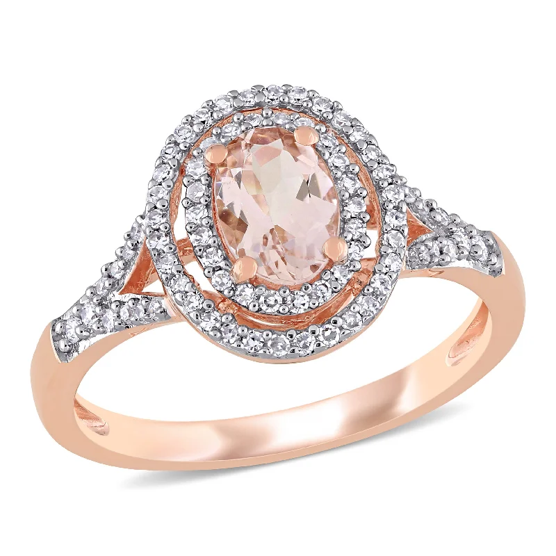 sapphire engagement rings-Mimi & Max 3/4ct TGW Oval Morganite 1/4ct TW Diamond Double Halo Ring 14k Rose Gold