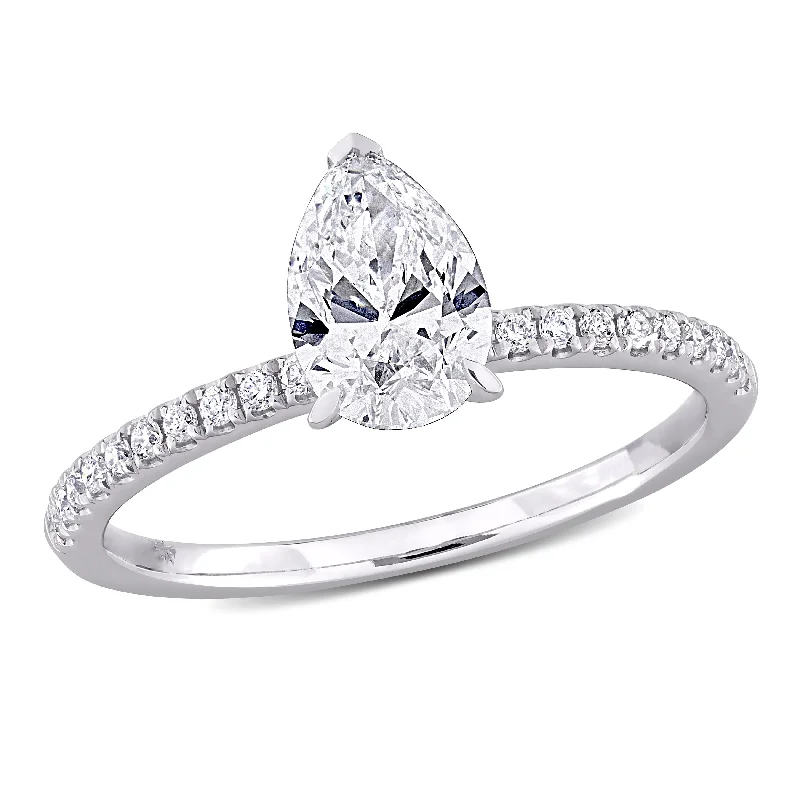 art deco engagement rings-Created Forever 1 1/6ct TW Pear-Shape Lab-Grown Diamond Engagement Ring in 14k White Gold