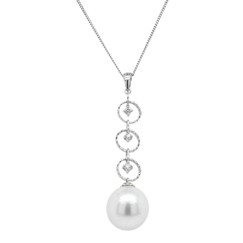 luxury gold necklaces for women-18ct White Gold 12.5mm South Sea Pearl & Diamond Pendant