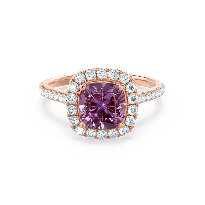 platinum diamond engagement rings-VIOLETTE - Chatham® Cushion Alexandrite & Diamond 18k Rose Gold Petite Halo Ring