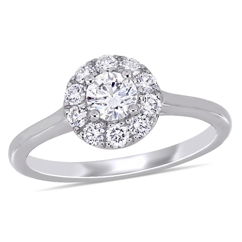 engagement rings with diamonds and sapphires-Created Forever 5/8ct TW Lab-Grown Diamond Halo Engagement Ring in 14k White Gold