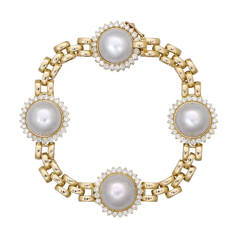 cuff bangles for women-Bracelet - South Sea Pearl and Diamond