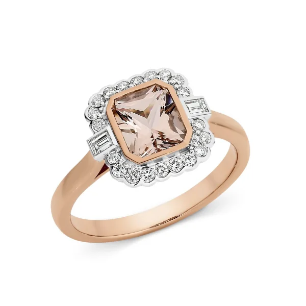 personalized rings for women-Octagonal Radiant Cut Morganite and Diamond Dress Ring