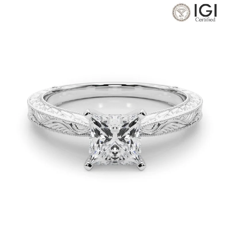 adjustable rings for women-Victoria Princess Lab Grown Diamond Solitaire Engagement Ring IGI Certified