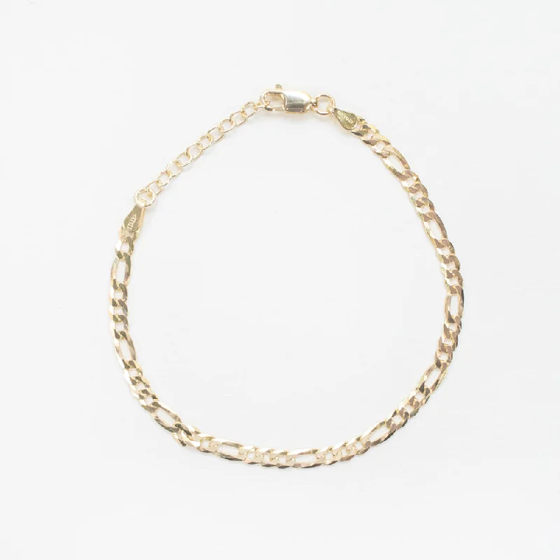 fashion bangles for women-Gold Plated Flat Figaro Chain Bracelet