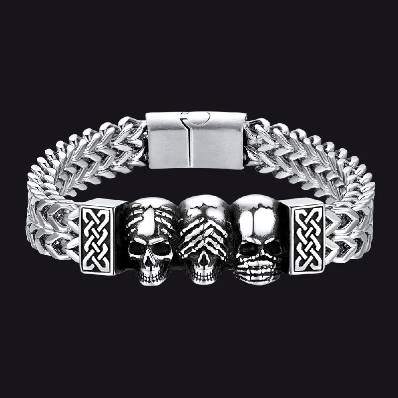 luxury silver bangles for women-Stainless Steel Gothic Skull Celtic Knot Bracelet For Men