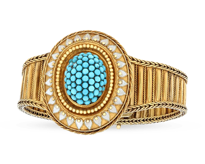 diamond bangle bracelets for women-Victorian Turquoise and Enamel Locket Bracelet