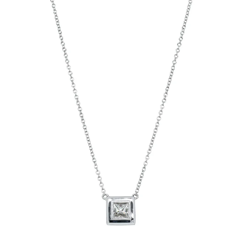 vintage gold necklaces for women-18ct White Gold .50ct Princess Cut Diamond Windsor Necklace