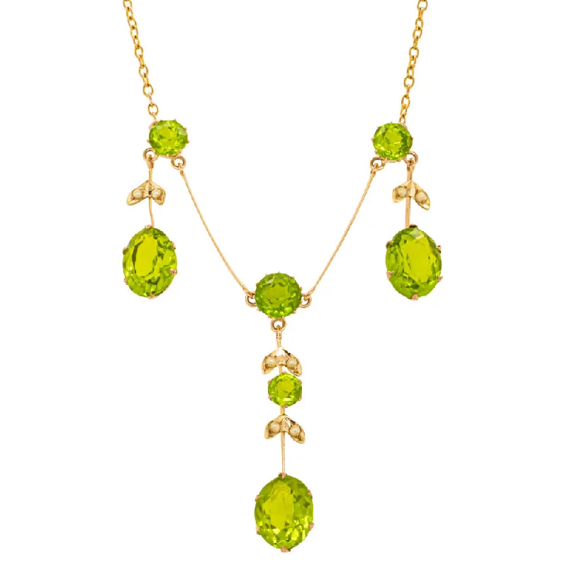 delicate gold necklaces for women-Vintage 13ct Yellow Gold Green Glass & Seed Pearl Pendant