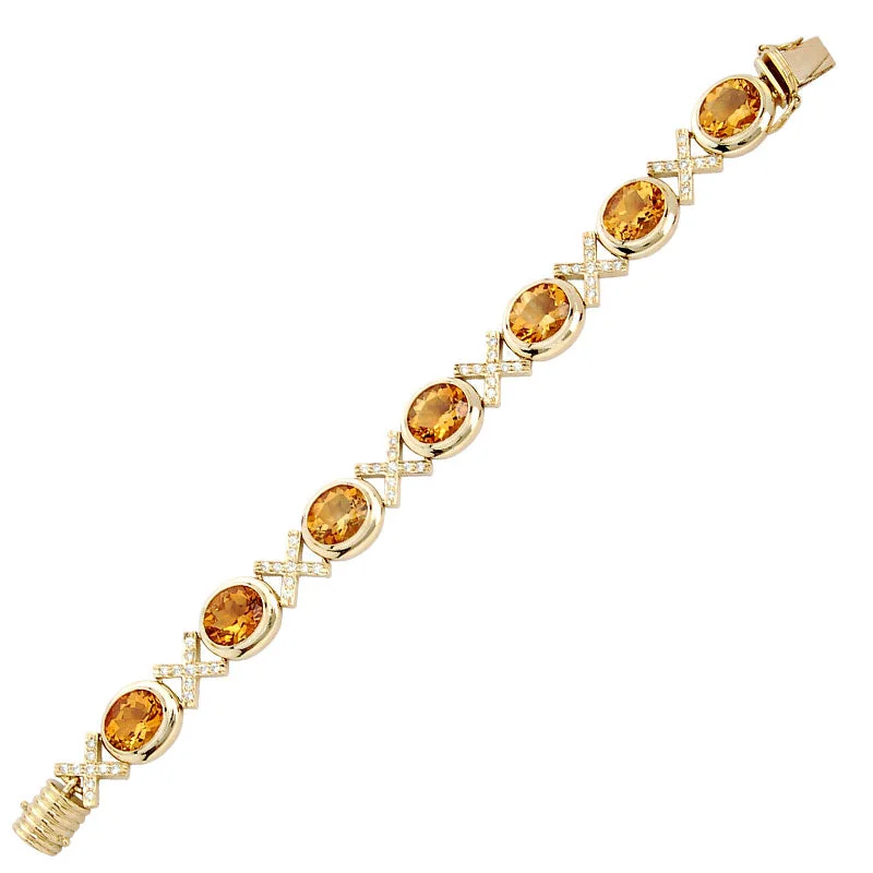 leather bracelet sets for women-Bracelet-Citrine and Diamond