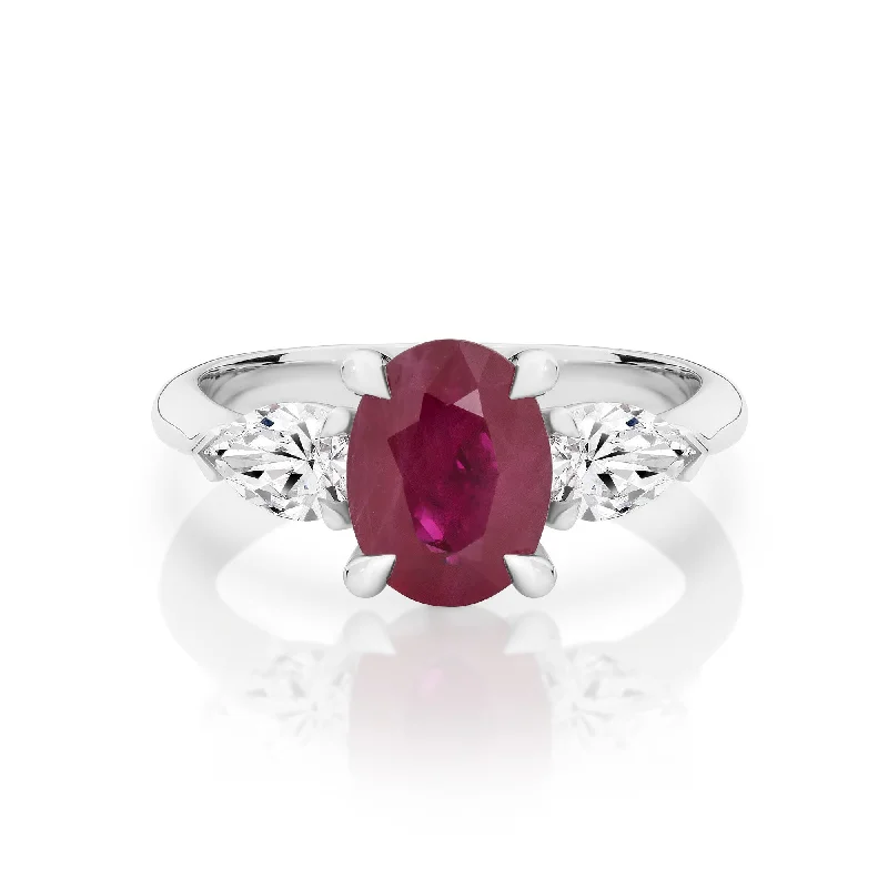 cubic zirconia rings for women-Oval Ruby and Diamond Ring