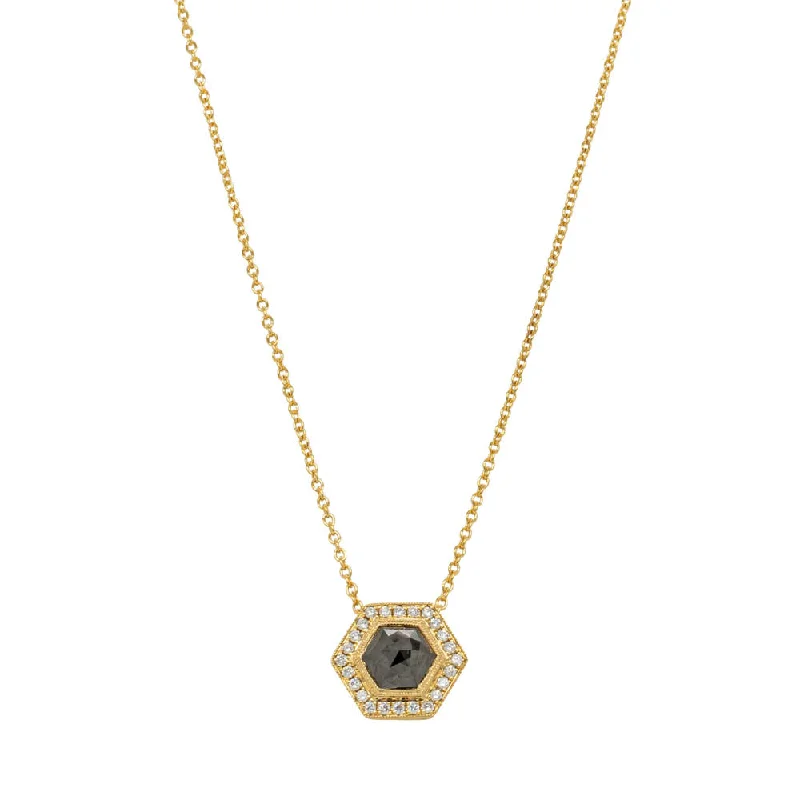 gemstone pendants for women-18ct Yellow Gold Black Diamond Halo Pendant