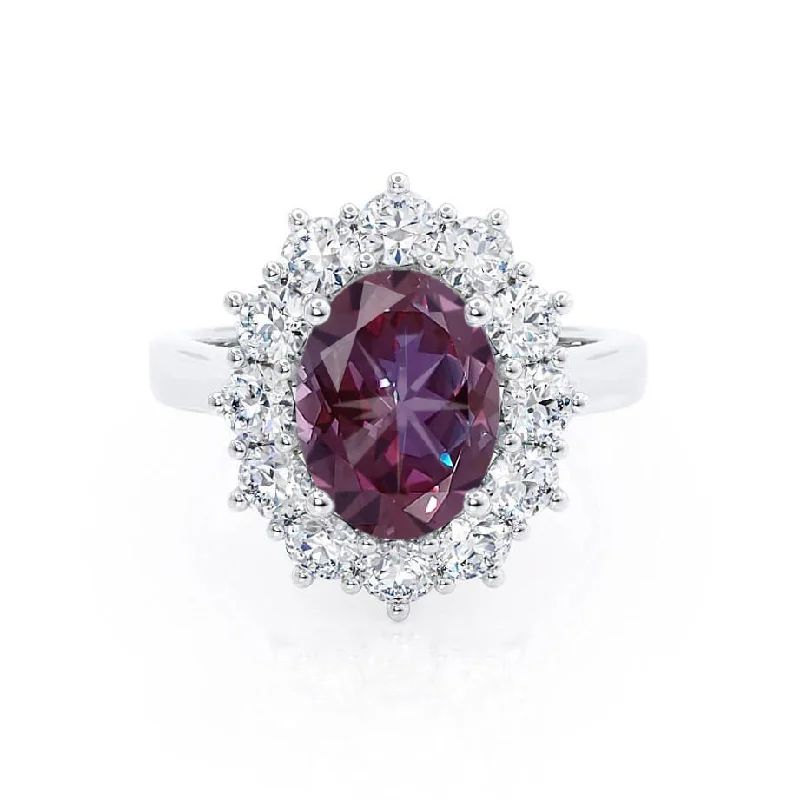 vintage sapphire engagement rings-DIANA - Chatham® Alexandrite & Lab Diamond 18k White Gold Halo