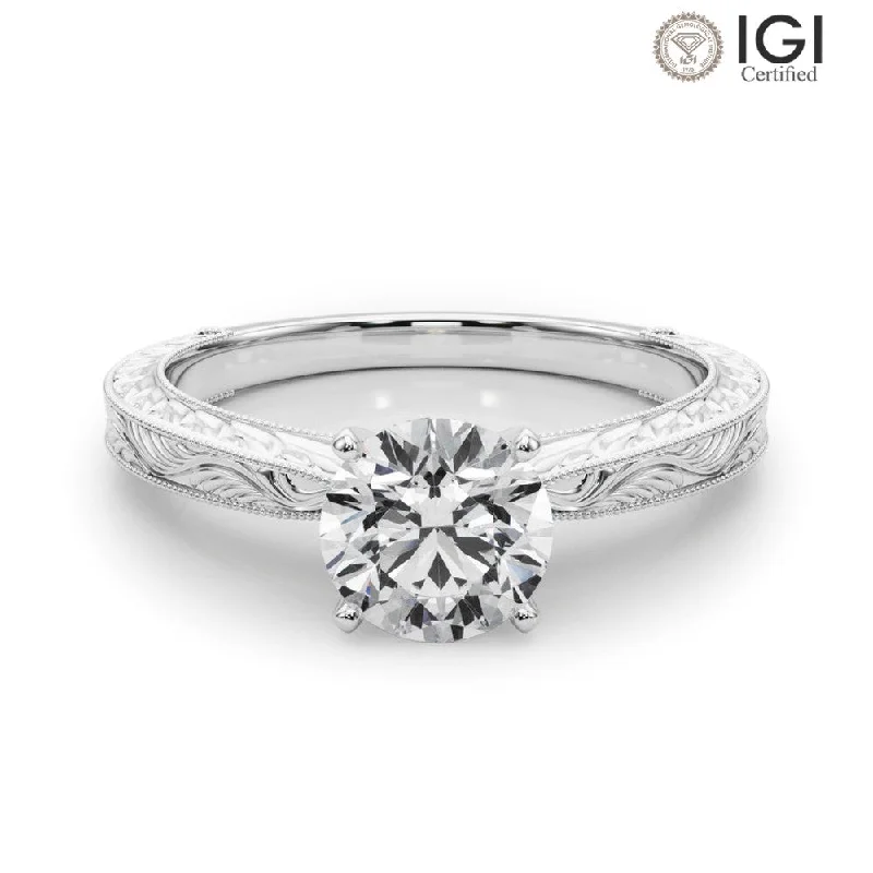 custom engagement rings for women-Victoria Round Lab Grown Diamond Solitaire Engagement Ring IGI Certified