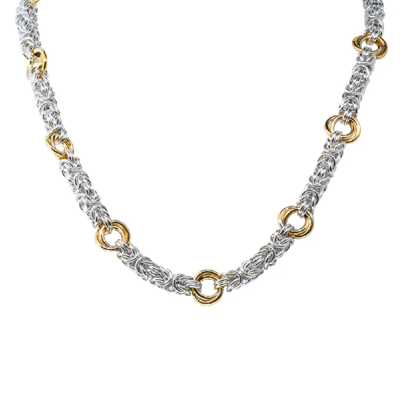 diamond pendant necklaces for women-Sterling Silver & 9ct Yellow Gold Byzantine Necklace