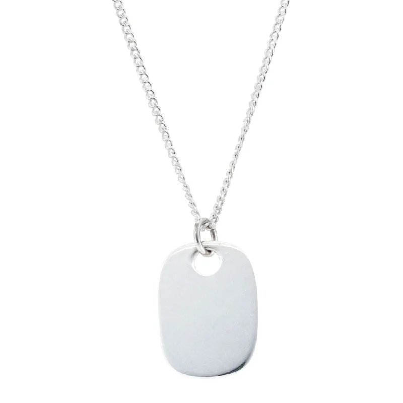 long pendant necklaces for women-Sterling Silver ID Pendant With Curb Chain