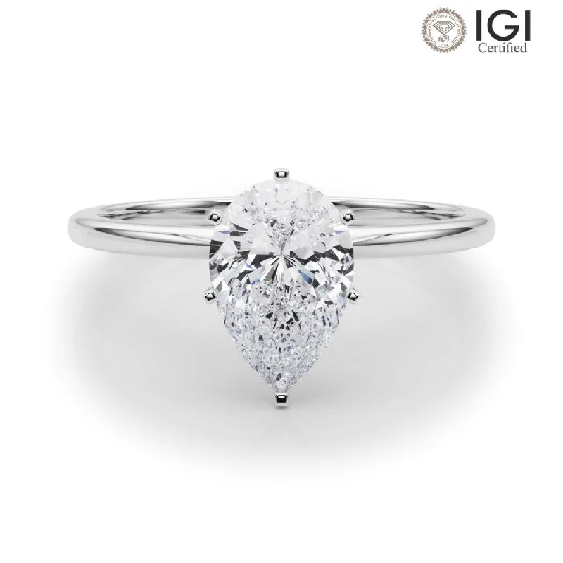 diamond rings with side stones for women-Angelica Pear Lab Grown Diamond Solitaire Engagement Ring IGI Certified