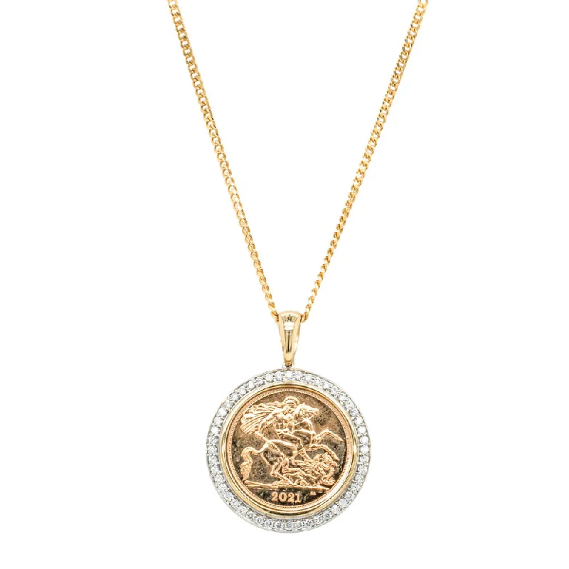 butterfly necklaces for women-14ct Yellow Gold Diamond Half Sovereign Pendant