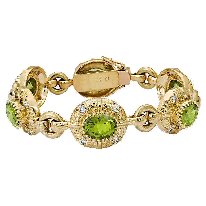 bohemian bracelets for women-Bracelet-Peridot and Diamond