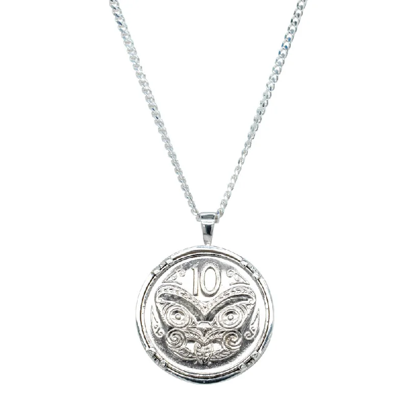 bold necklaces for women-Sterling Silver Koruru Coin Pendant with Curb Chain