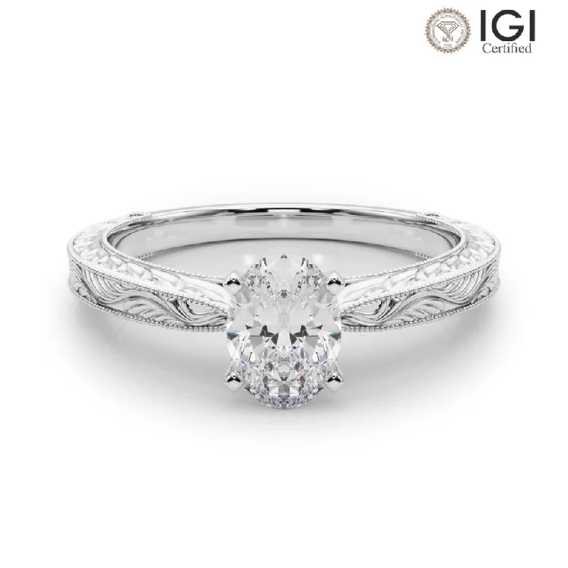 unique rings for women-Victoria Oval Lab Grown Diamond Solitaire Engagement Ring IGI Certified