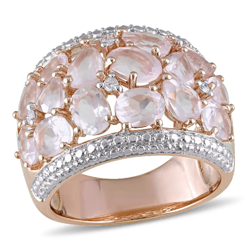 moonstone engagement rings-Mimi & Max 6ct TGW Rose Quartz and Diamond Accent Floral Ring in Rose Silver