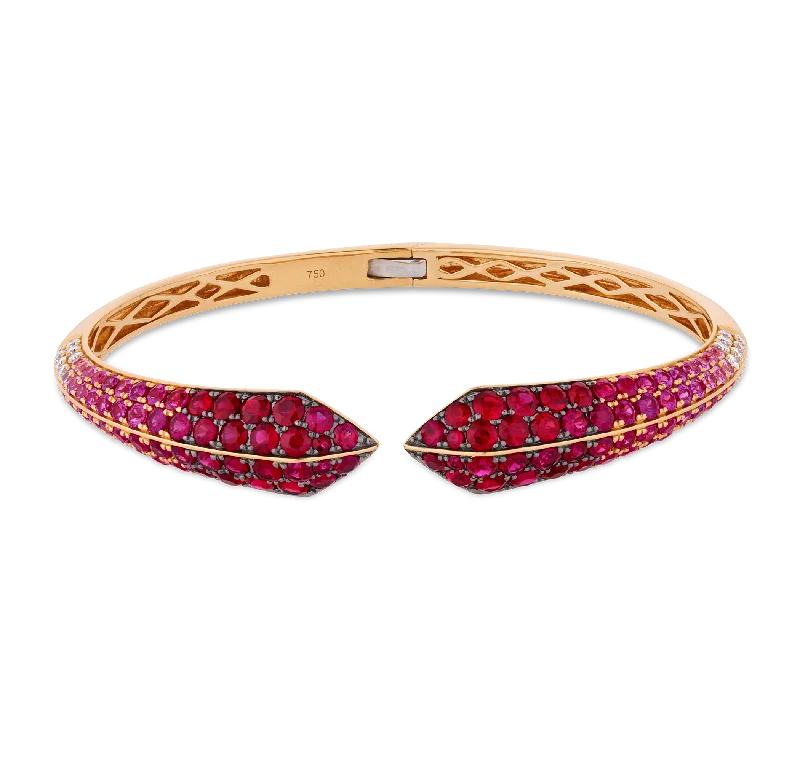 gemstone bangle bracelets for women-Rose Gold Bracelet with Rubies, Pink Sapphires and Diamonds