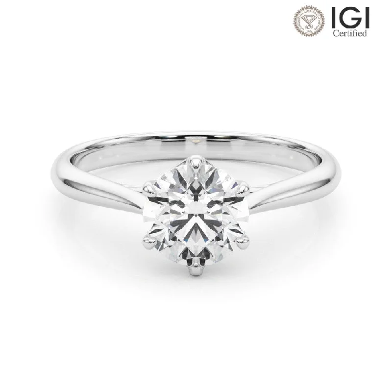 gold wedding bands for women-Elizabeth Round Lab Grown Diamond Solitaire Engagement Ring IGI Certified