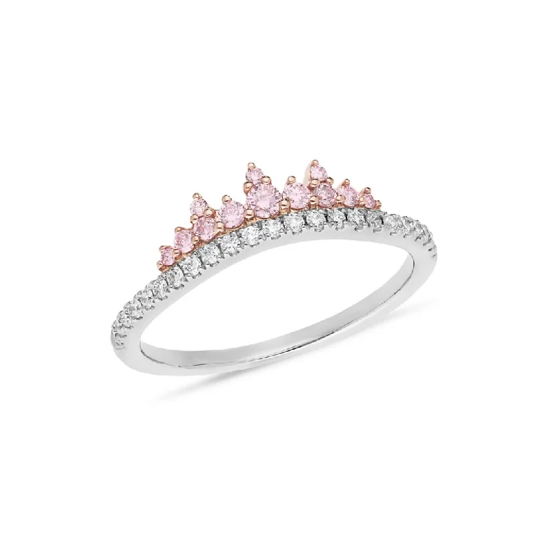 moonstone rings for women-Curved Pink & White Diamond Crown Wedder