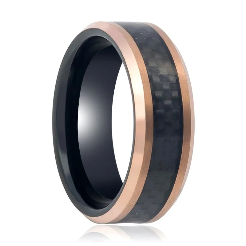 gemstone rings for women-ARCHER | Tungsten Ring Rose Gold Finish