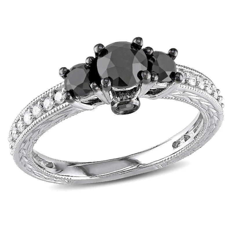 custom wedding engagement rings-Mimi & Max 1 1/4ct TW Black White 3-Stone Diamond Engagement Ring 10k White Gold