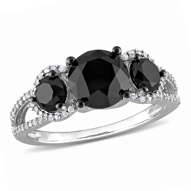 luxurious platinum engagement rings-Mimi & Max 3ct TDW Black White Diamond 3-Stone Ring 10k Gold with Black Rhodium Plating