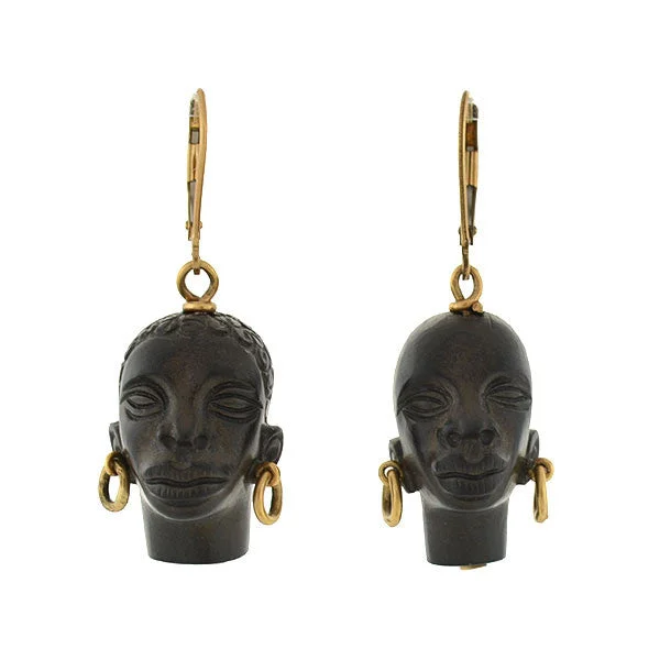 custom earrings for women-Vintage 14kt Hand Carved Blackamoor Earrings