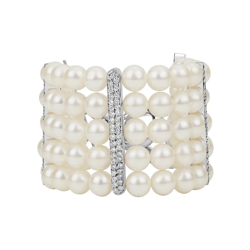 charm bracelets for women-Toggle Bracelet - Fresh Water Pearl And Diamond