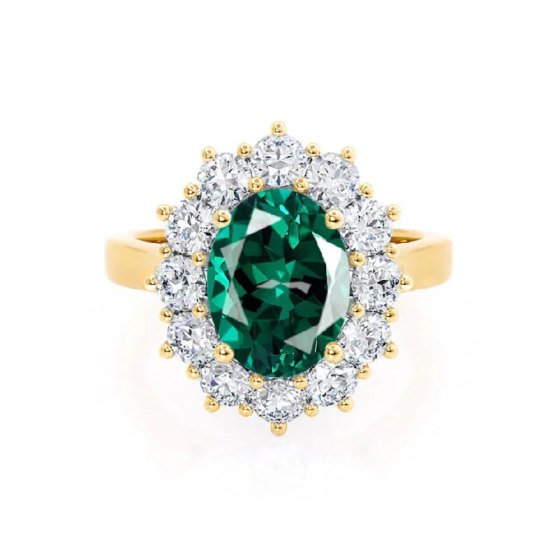 floral engagement rings-DIANA - Chatham® Emerald & Lab Diamond 18k Yellow Gold